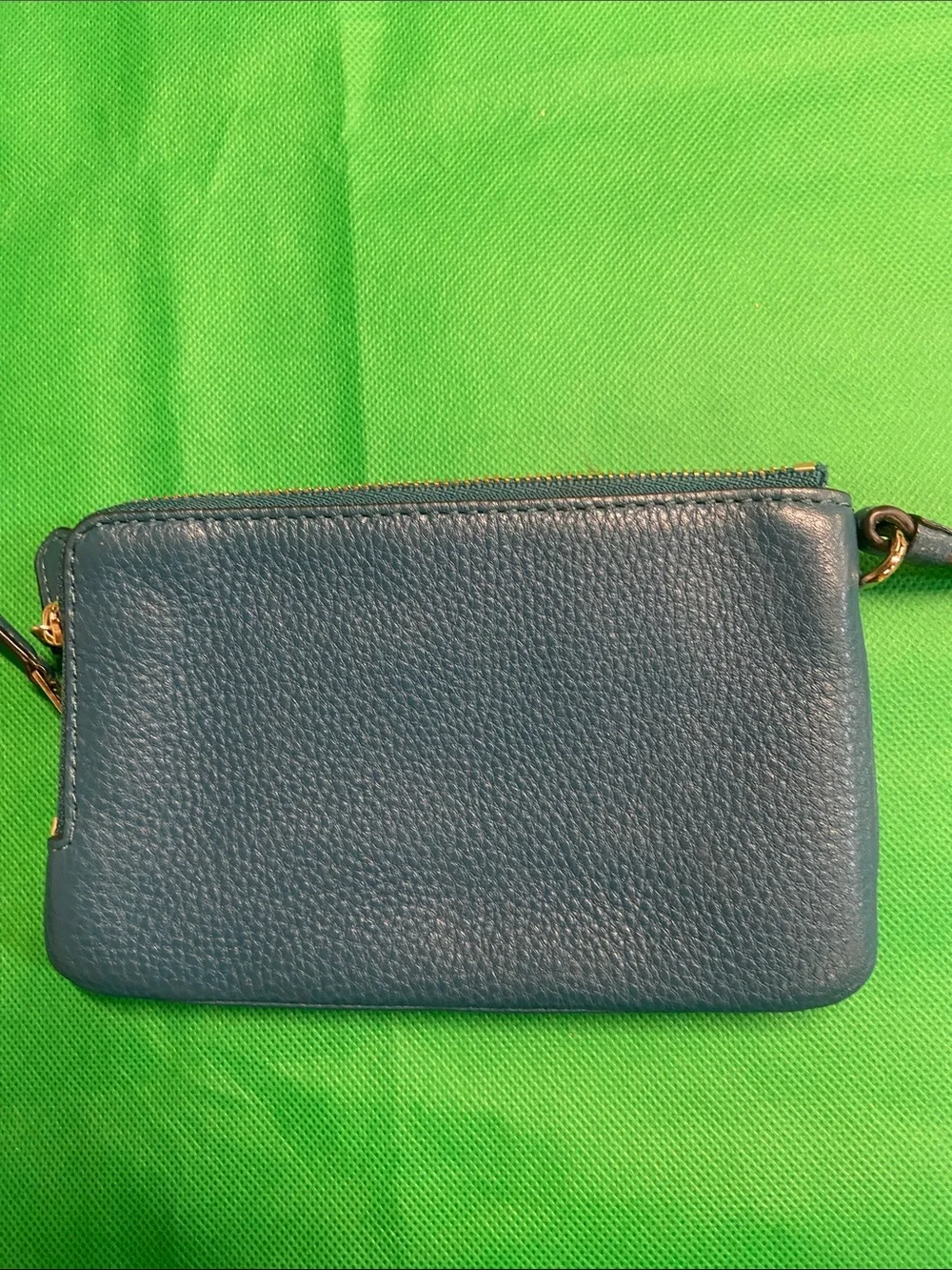 Vintage Coach Navy Pebbled Leather Wristlet with Gold Hardware